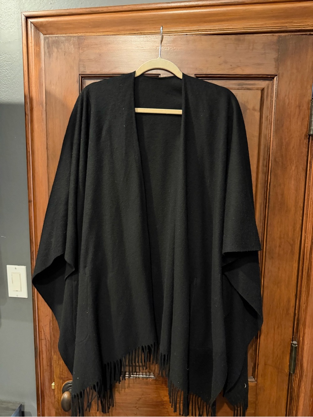 Nordstrom Black Open-Front Fringe cashmere Poncho Sweater